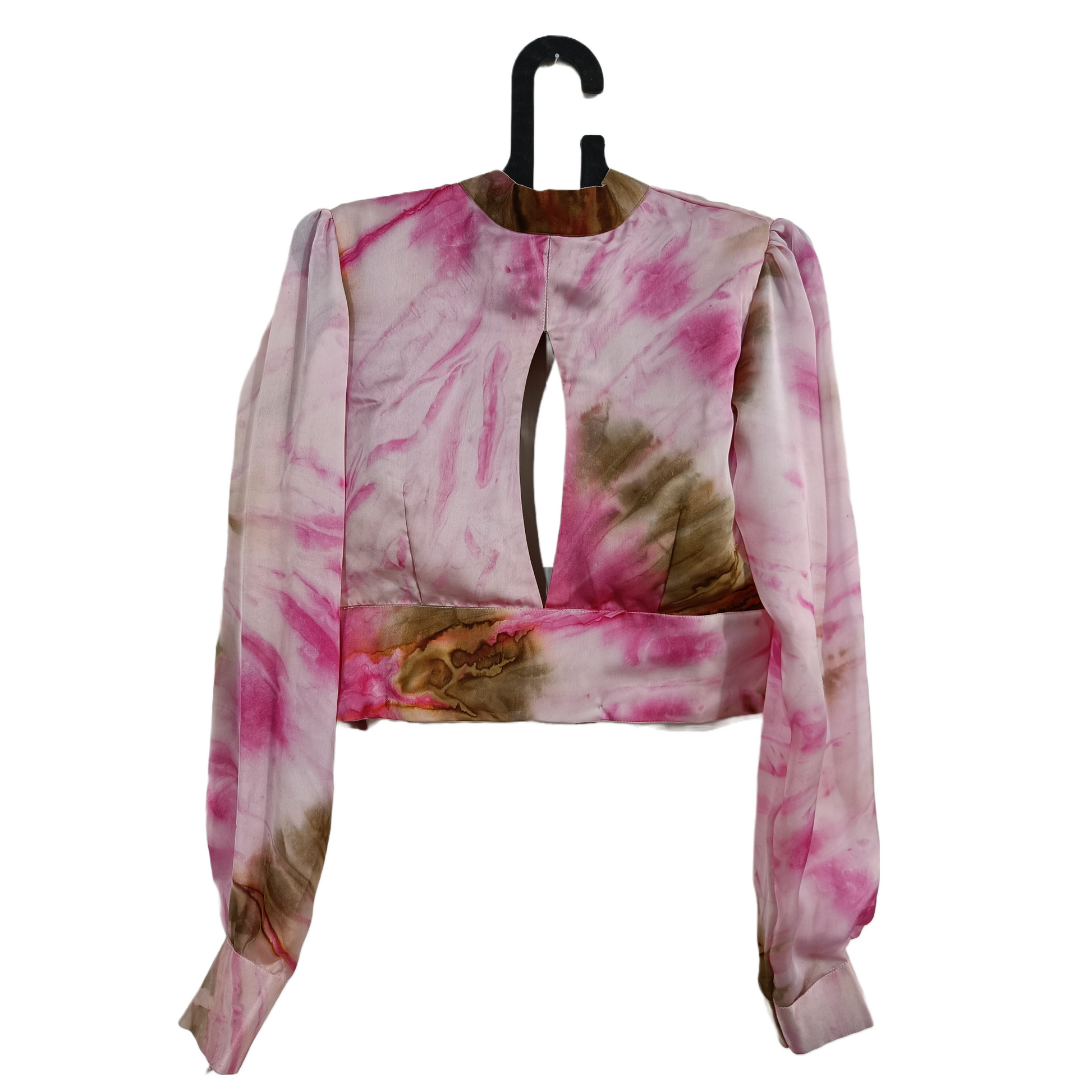 Pretty Tie Dye Top With Stand Collar & Balloon Sleeve GlamzLife