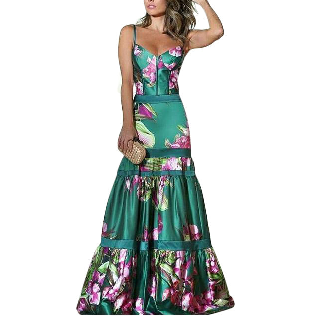 Printed Halter Neck Pretty Dress | green | GlamzLife