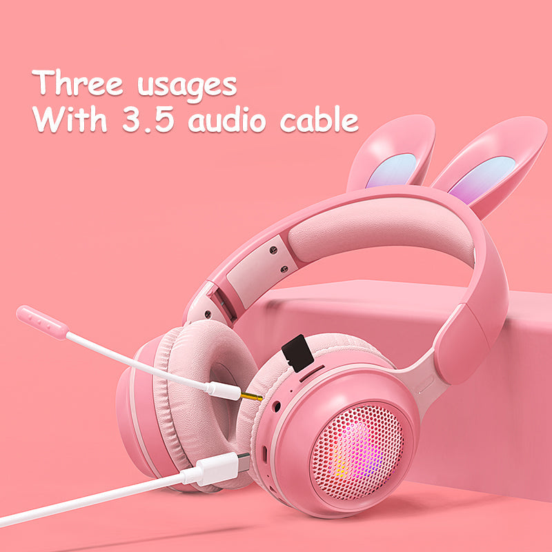 Rabbit Ear Headphones Wireless Luminous Extendable Wheat Headphones | GlamzLife