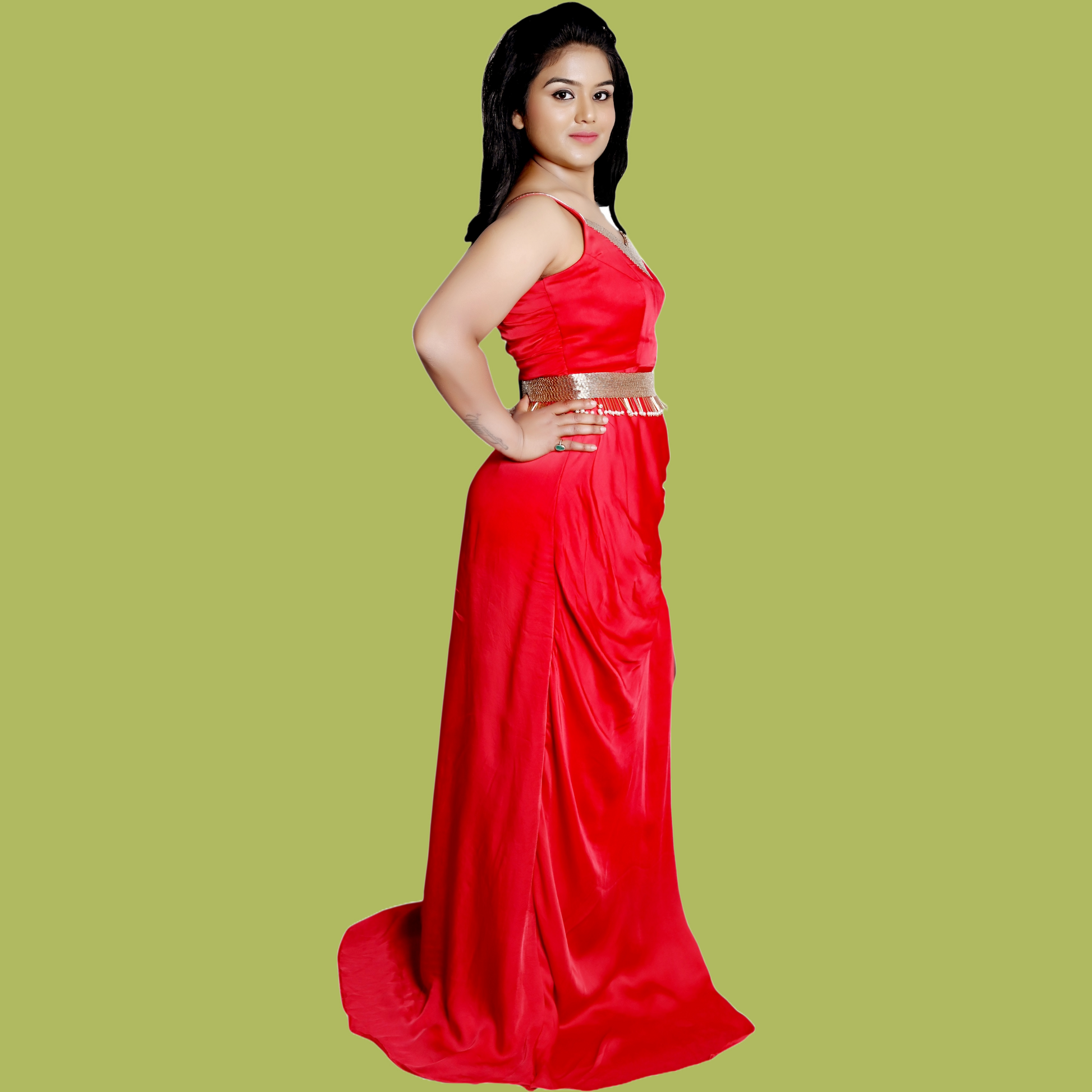 Red Party Gown With Front Slit | Red | GlamzLife