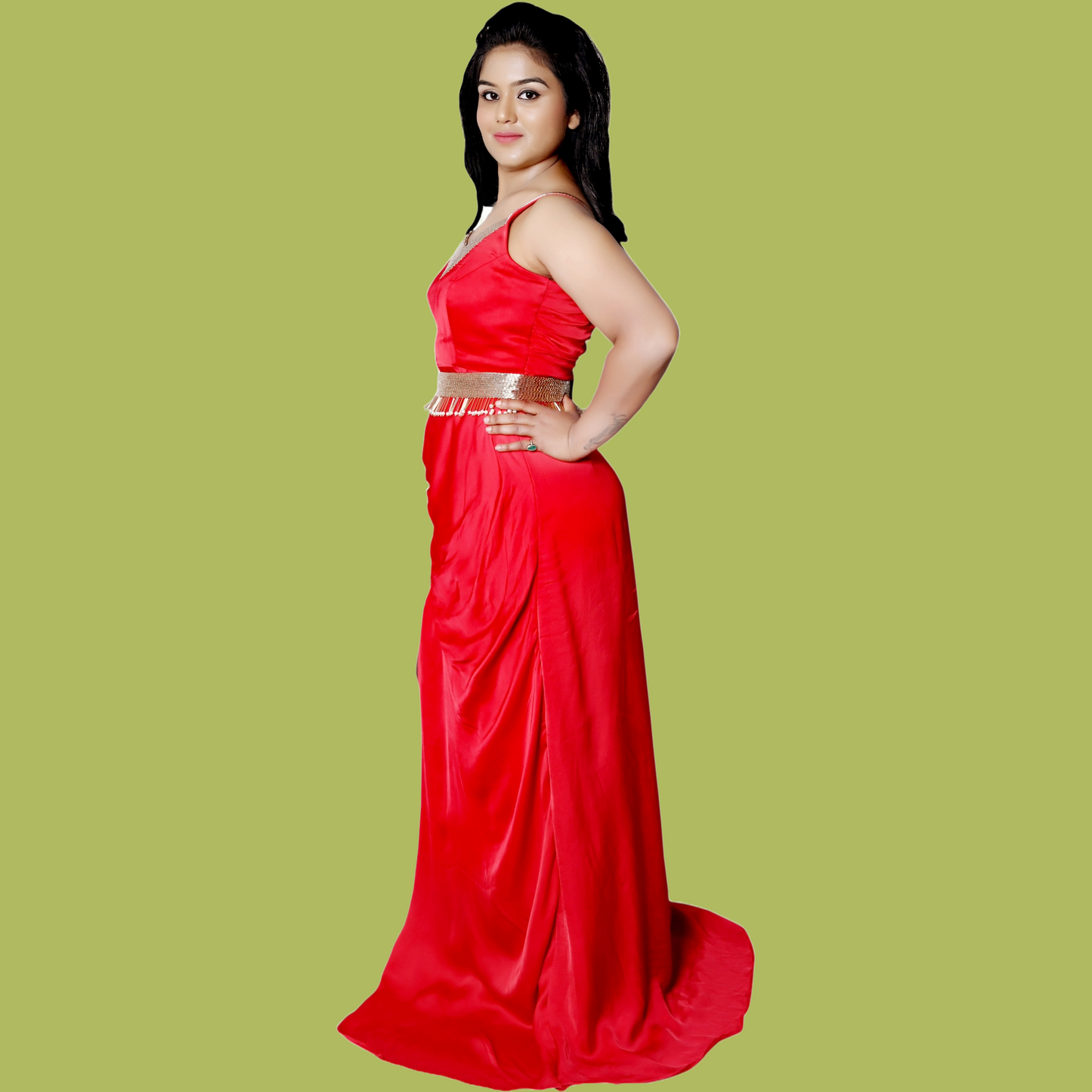 Red Party Gown With Front Slit | | GlamzLife