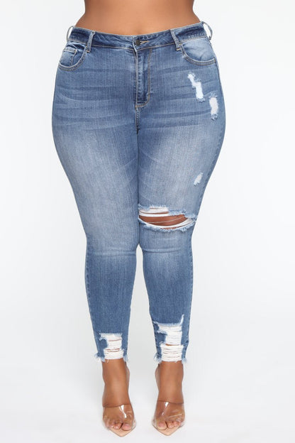 Ripped Denim Washed Trendy Jeans | Blue | GlamzLife