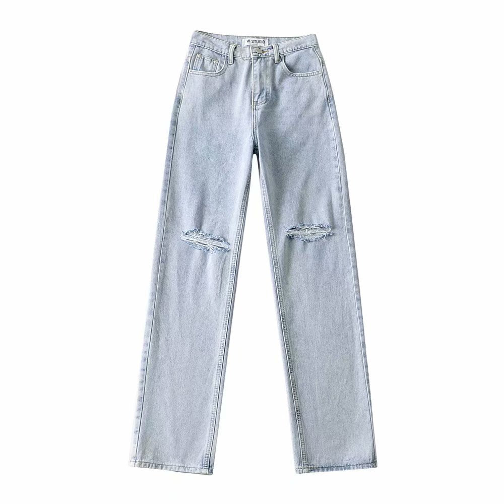 Rolled Edge Rip Jeans For Women's | Light Blue | GlamzLife