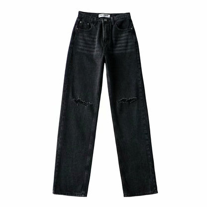 Rolled Edge Rip Jeans For Women's | Black | GlamzLife