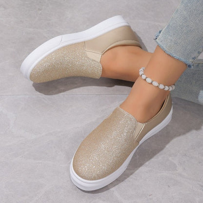 Round Toe Flat Shoes With Sequined Loafers Walking Shoes Women | GlamzLife