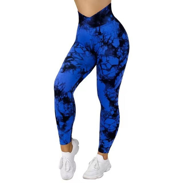 Seamless Tie Dye Leggings Women's Yoga Pants | Blue | GlamzLife