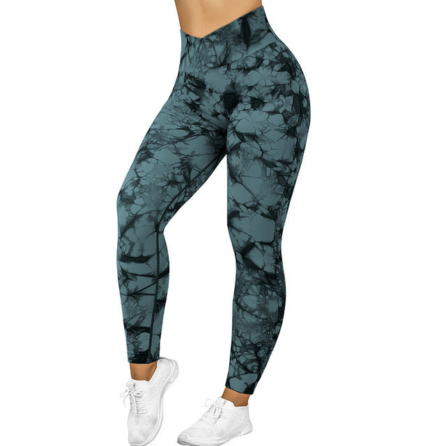 Seamless Tie Dye Leggings Women's Yoga Pants | Dark green | GlamzLife