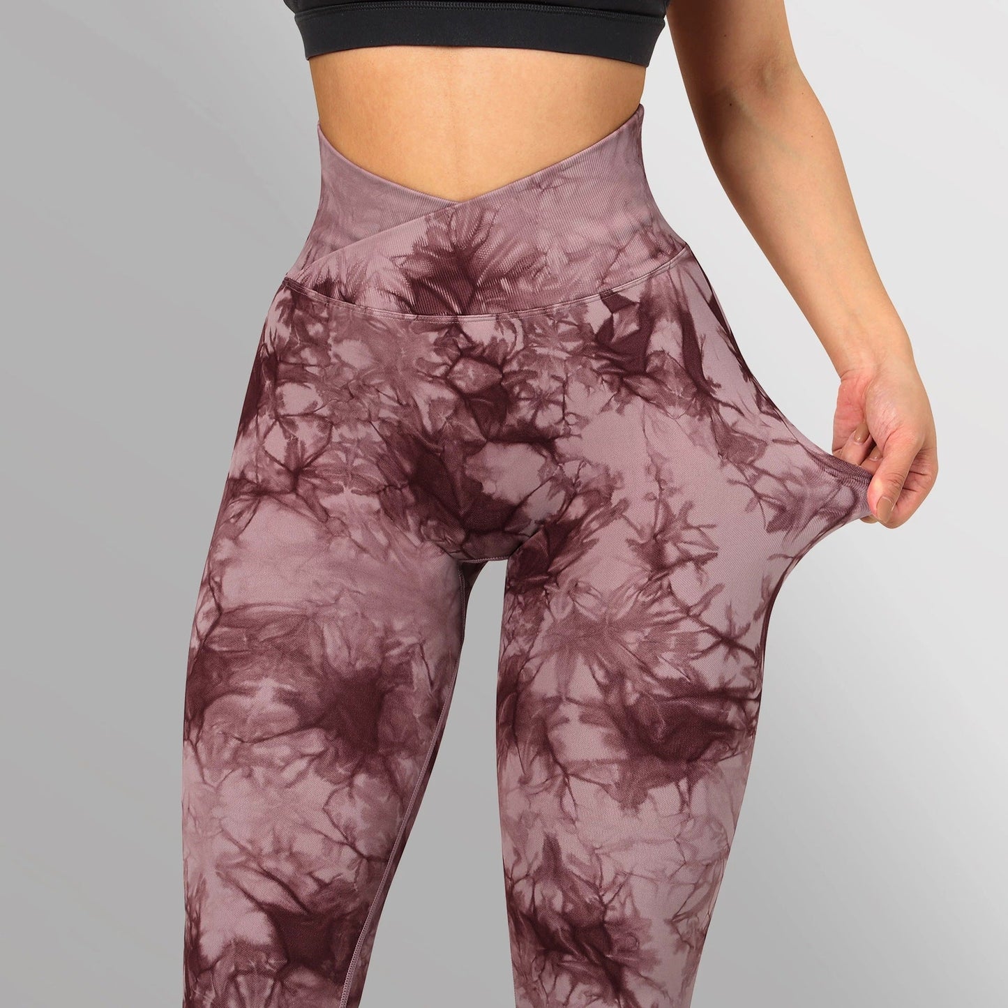 Seamless Tie Dye Leggings Women's Yoga Pants | Burgundy | GlamzLife