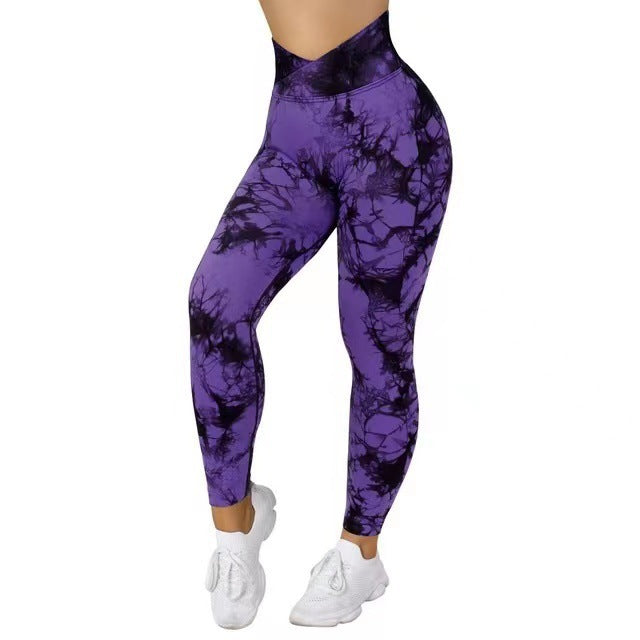 Seamless Tie Dye Leggings Women's Yoga Pants | Purple | GlamzLife