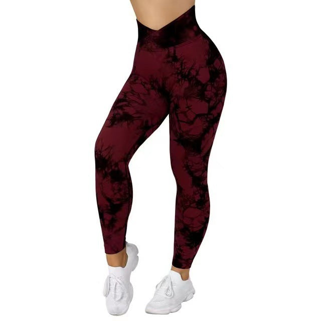 Seamless Tie Dye Leggings Women's Yoga Pants | Red | GlamzLife