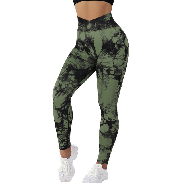 Seamless Tie Dye Leggings Women's Yoga Pants | Army green | GlamzLife