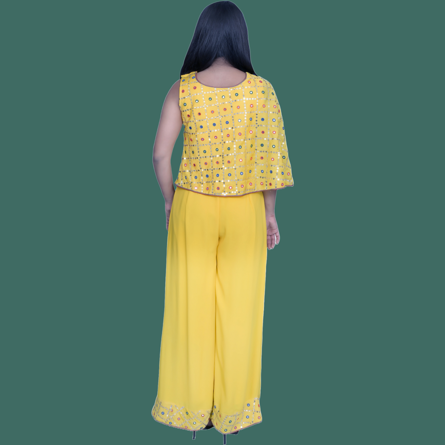 Sequins & Mirror Handwork Yellow Jumpsuit | | GlamzLife
