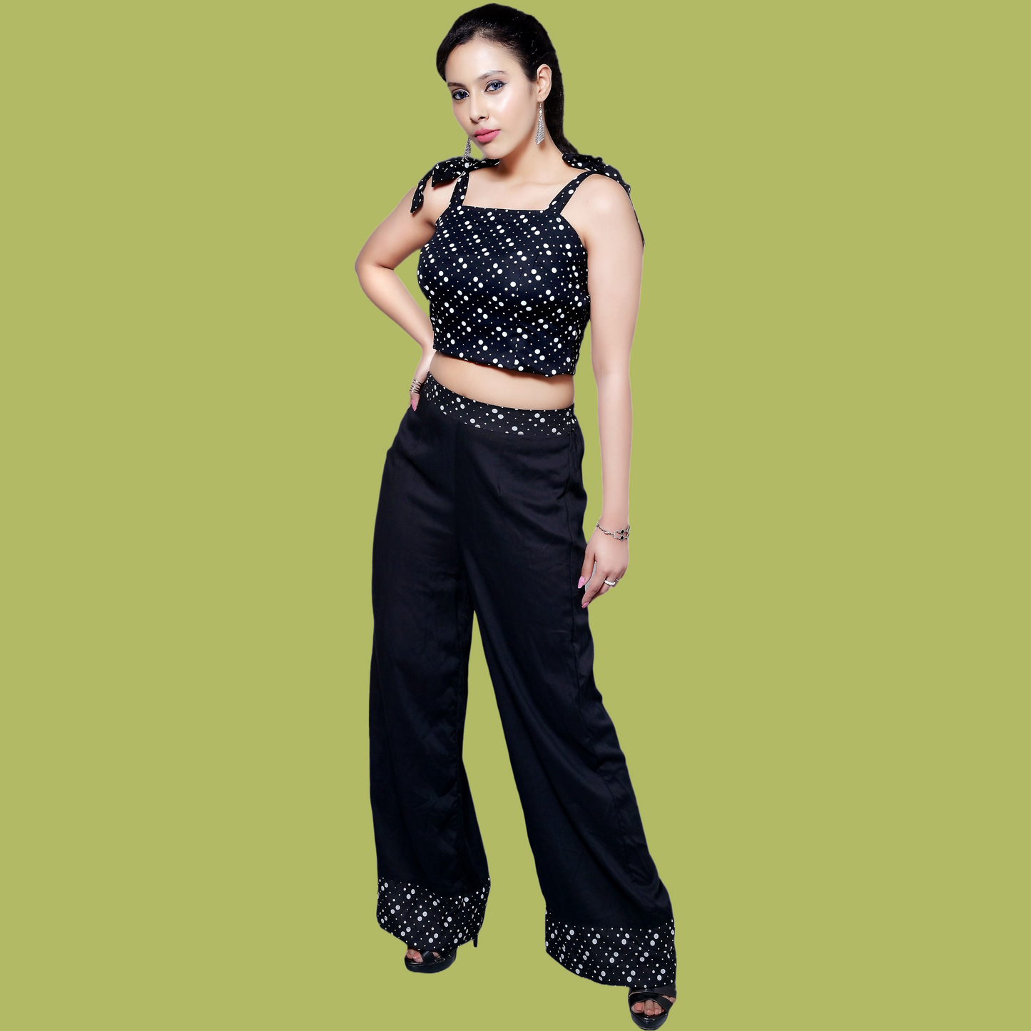 Short Top With Palazzo Co-Ord Set | Black | GlamzLife