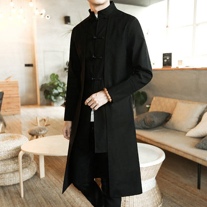 Solid Black Mid-Length Trench Coat For Men's GlamzLife