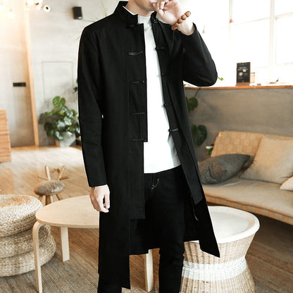 Solid Black Mid-Length Trench Coat For Men's | GlamzLife