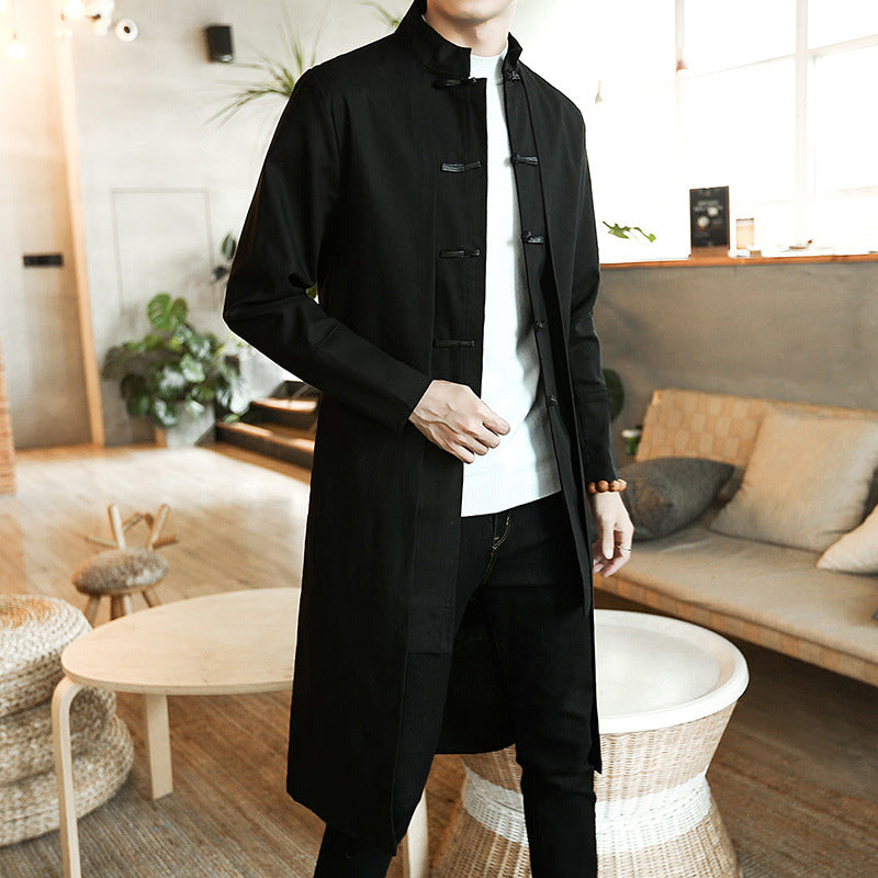 Solid Black Mid-Length Trench Coat For Men's | GlamzLife