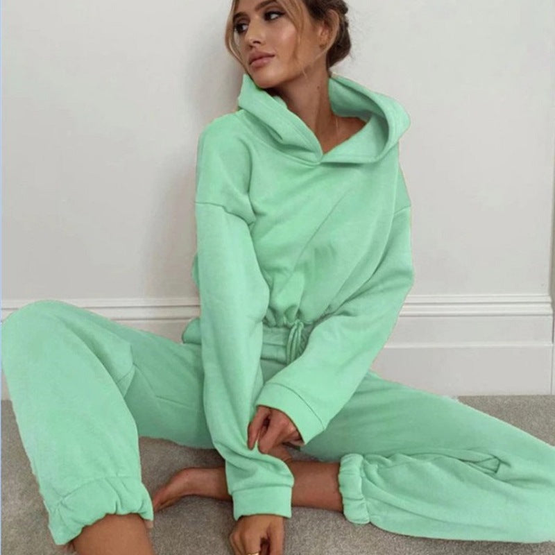 Solid Color Stylish Hooded Co-Ord Set GlamzLife