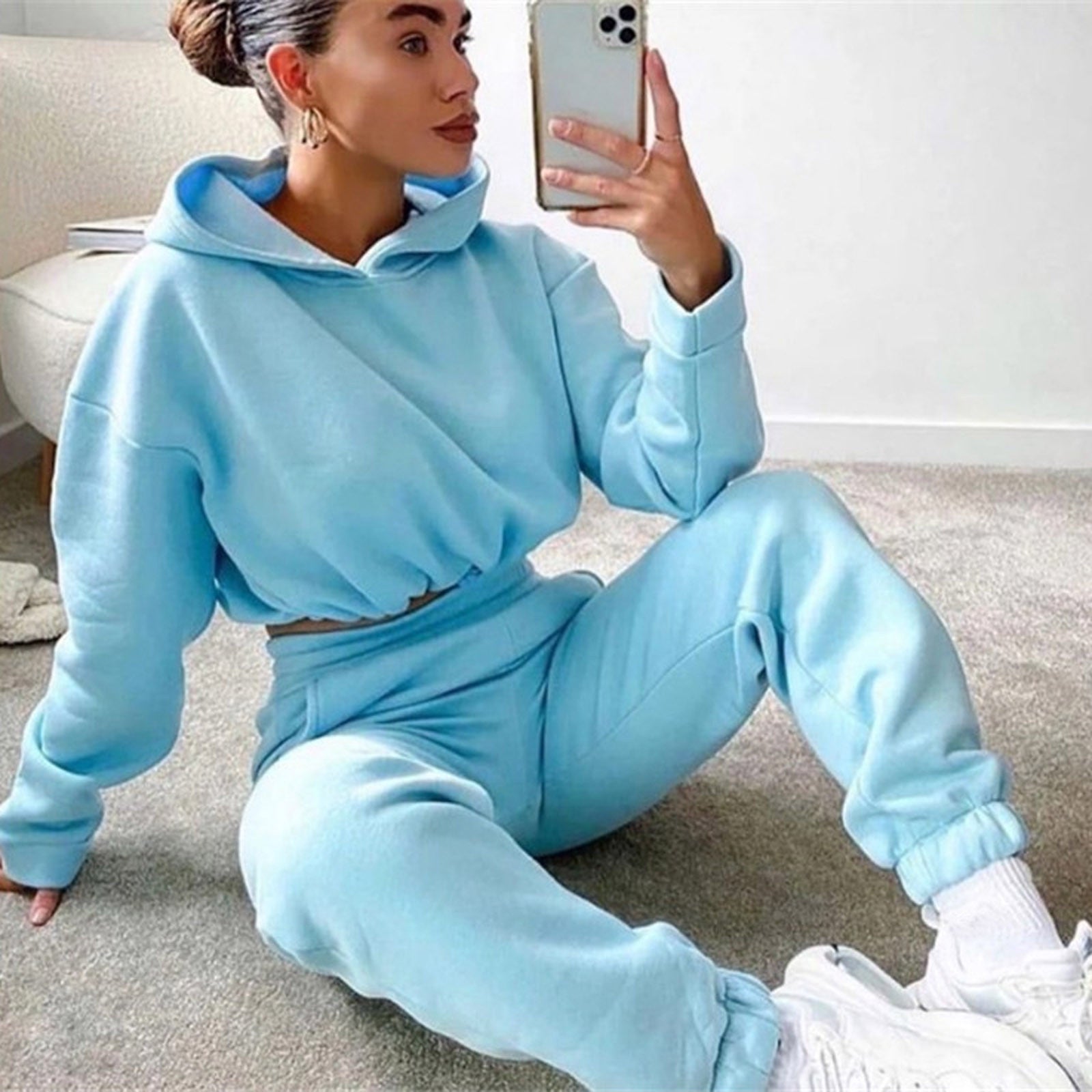 Solid Color Stylish Hooded Co-Ord Set GlamzLife