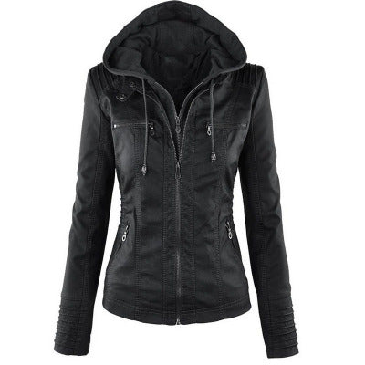 Solid Leather Jacket For Women's | Black | GlamzLife