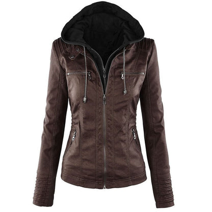 Solid Leather Jacket For Women's | Coffee | GlamzLife