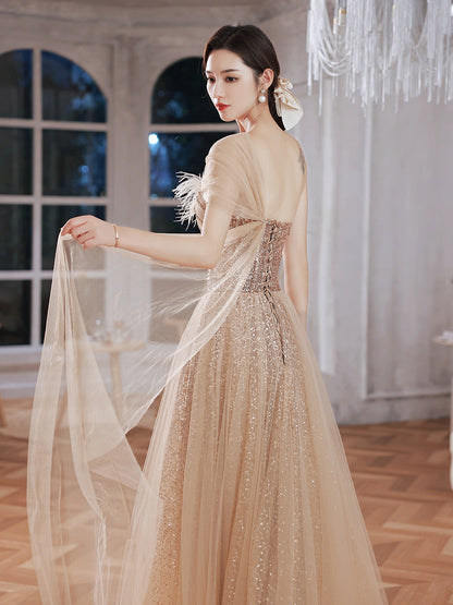 Stunning Golden One Shoulder Evening Gown | | GlamzLife