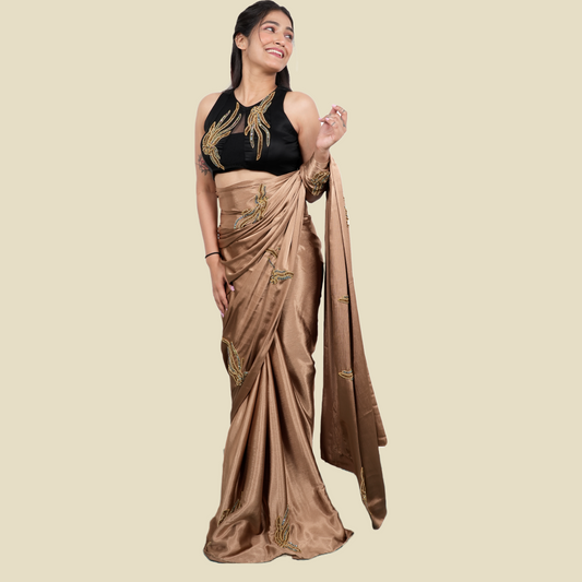 Stunning Stylish Handwork Saree With Sleeveless Handwork Blouse | GlamzLife