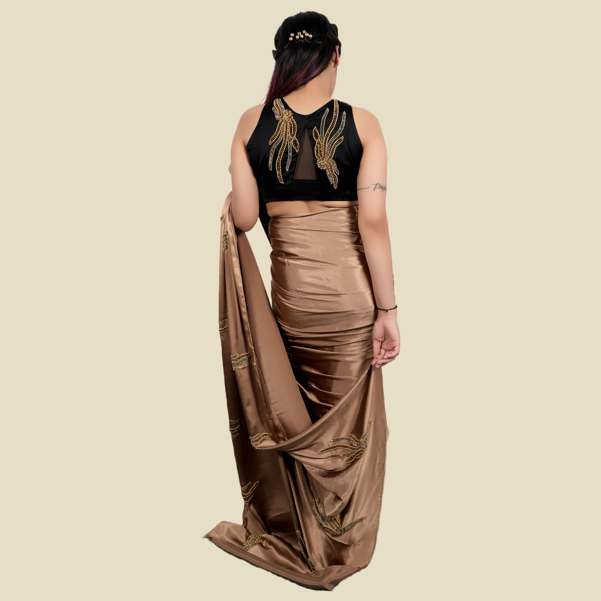 Stunning Stylish Handwork Saree With Sleeveless Handwork Blouse | GlamzLife