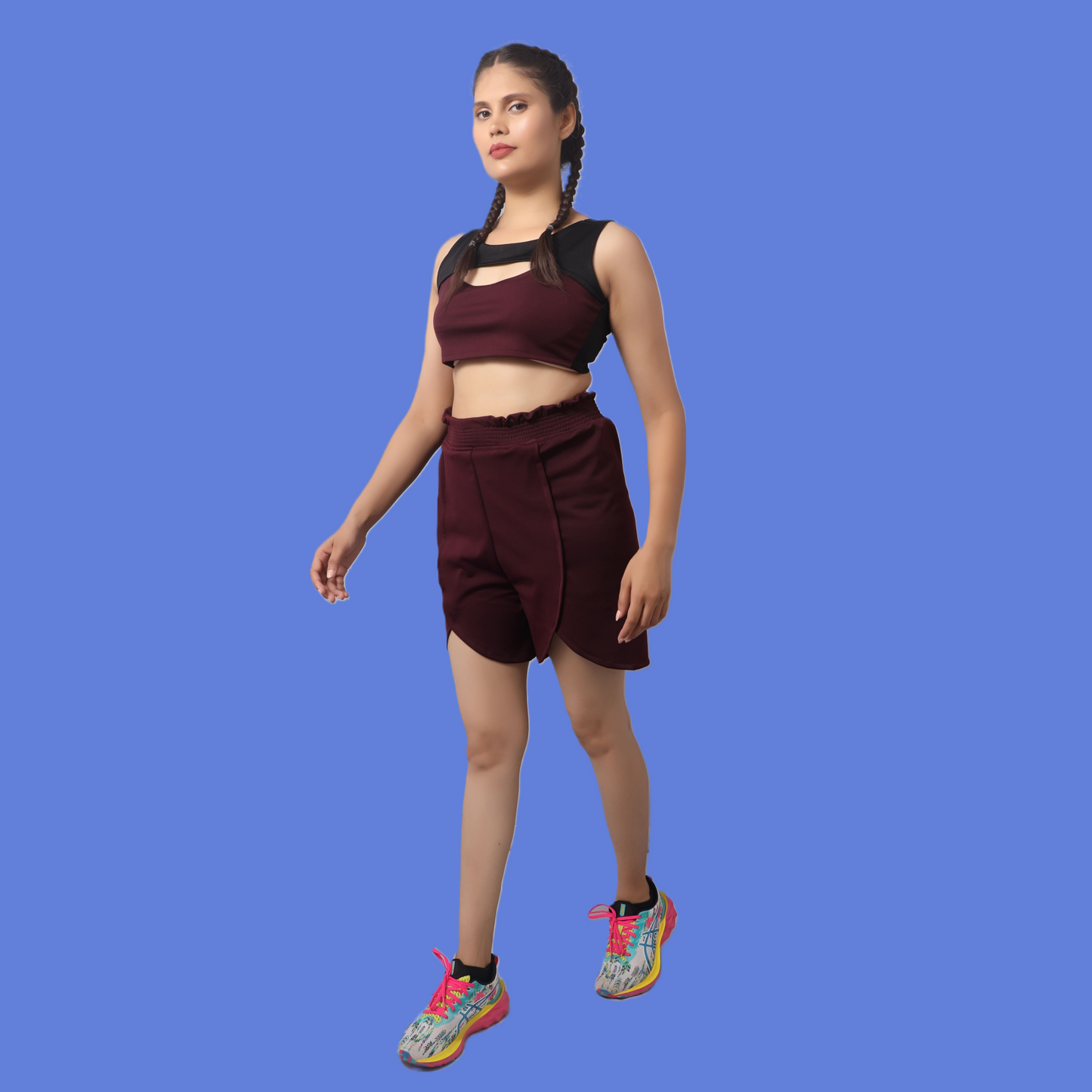 Stylish Back Cross Stripe With Petal Shorts Gym wear | GlamzLife
