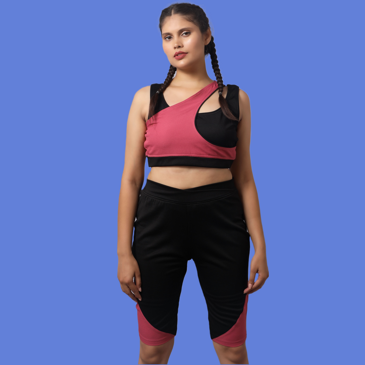 Stylish Double Layer Crop Top With Shorts Gym Suit GlamzLife