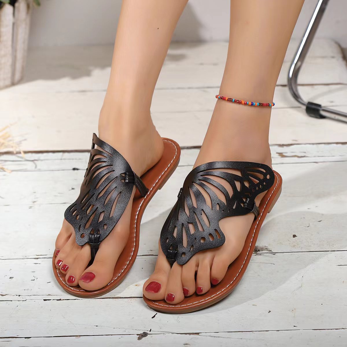 Summer Sandals Vintage Flip Flop Butterfly Wings Flat Shoes Outdoor Slippers GlamzLife
