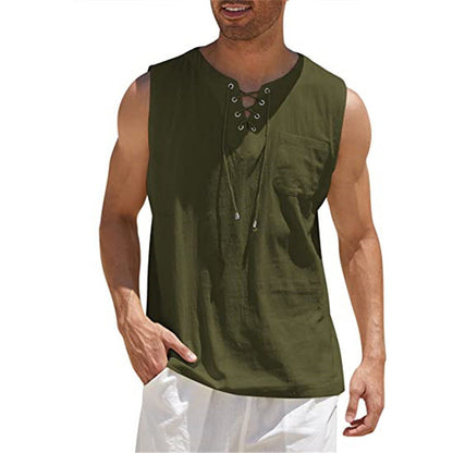 Tank Vest Men's Shirt Collar Tie Short Sleeve T-Shirt GlamzLife