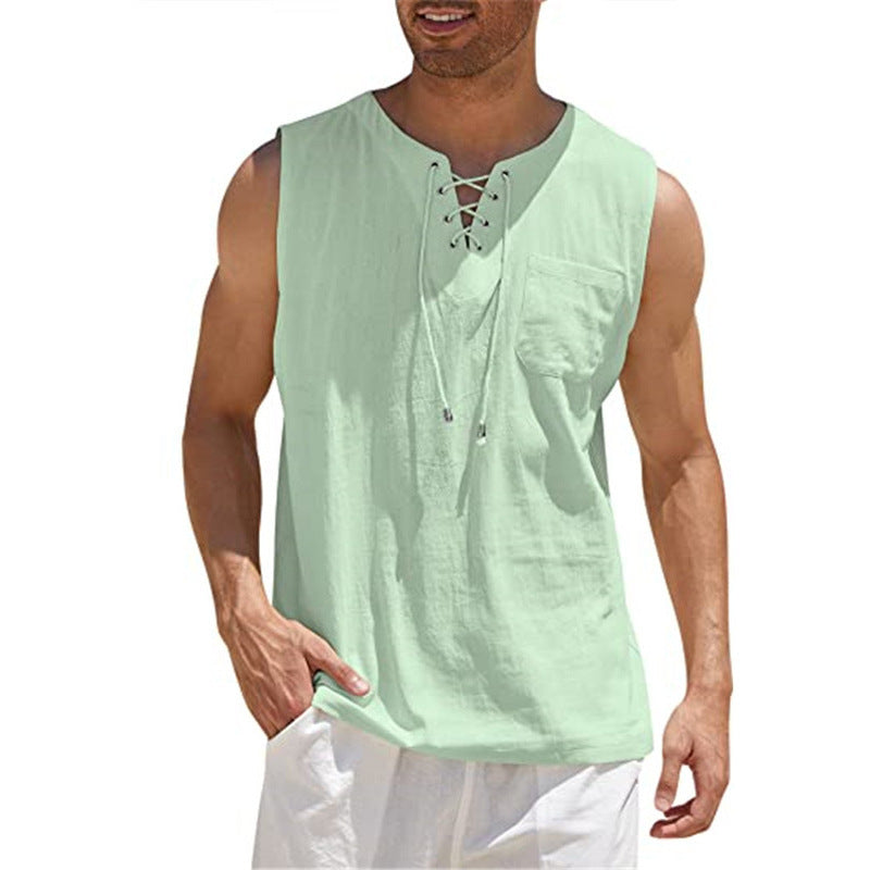 Tank Vest Men's Shirt Collar Tie Short Sleeve T-Shirt GlamzLife