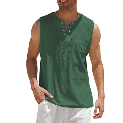 Tank Vest Men's Shirt Collar Tie Short Sleeve T-Shirt | GlamzLife