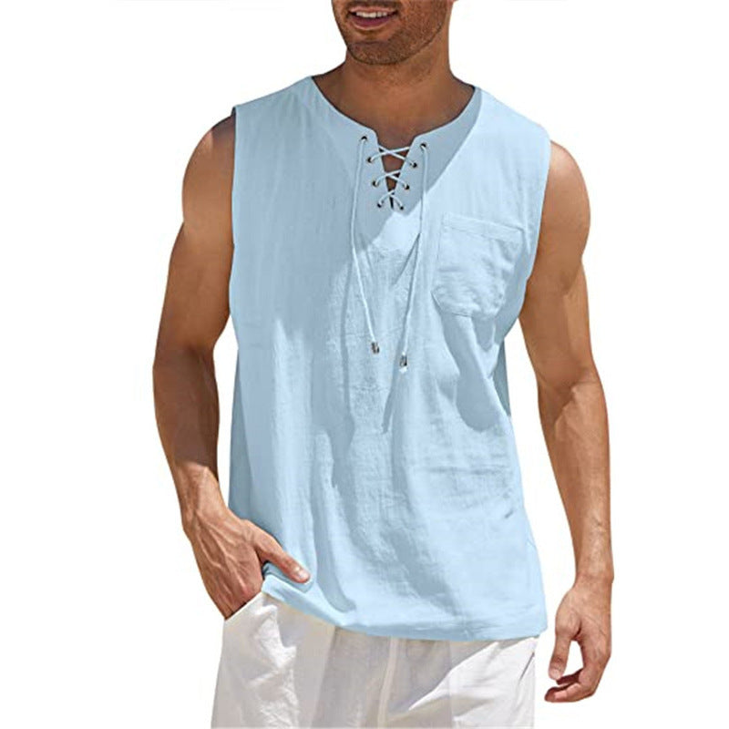 Tank Vest Men's Shirt Collar Tie Short Sleeve T-Shirt GlamzLife