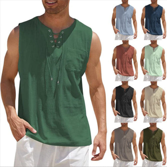 Tank Vest Men's Shirt Collar Tie Short Sleeve T-Shirt | GlamzLife