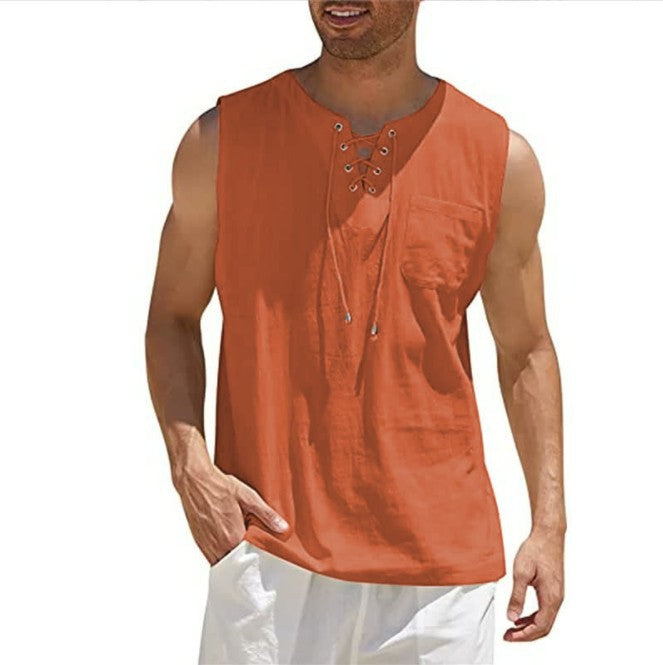 Tank Vest Men's Shirt Collar Tie Short Sleeve T-Shirt GlamzLife