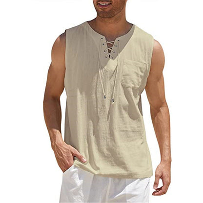 Tank Vest Men's Shirt Collar Tie Short Sleeve T-Shirt | GlamzLife