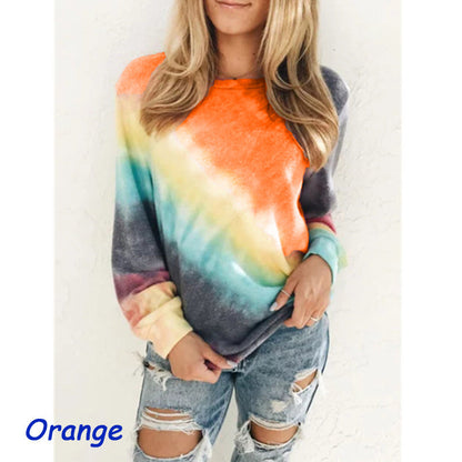Tie Dye Rainbow Casual Long Sleeve T-shirt for Women's GlamzLife