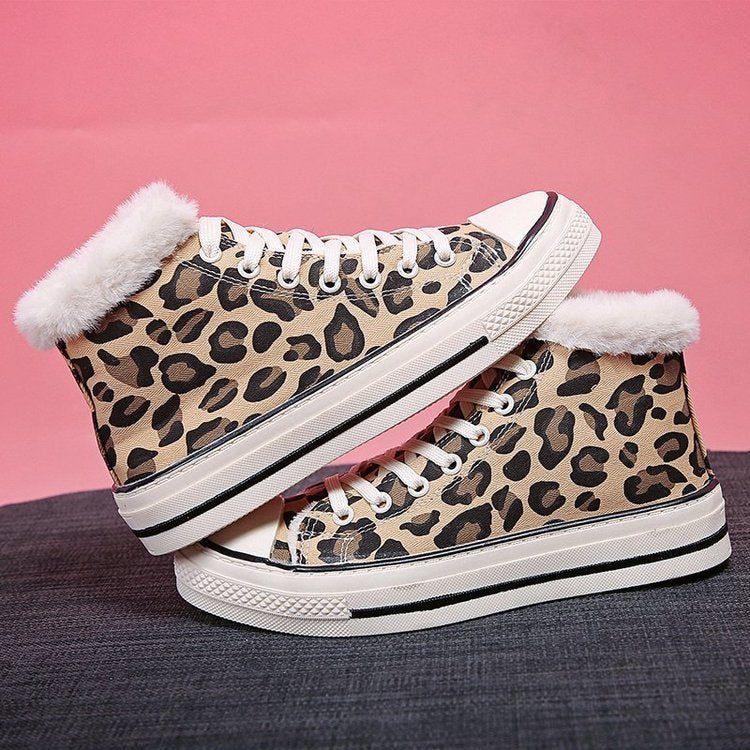 Velvet Thick Leopard Print Women's Sneakers GlamzLife