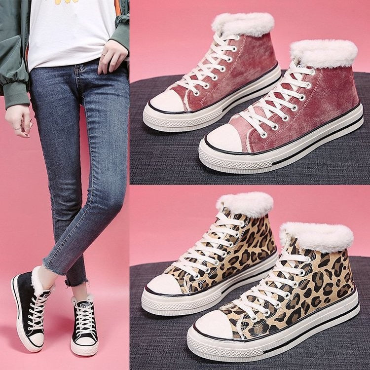 Velvet Thick Leopard Print Women's Sneakers GlamzLife