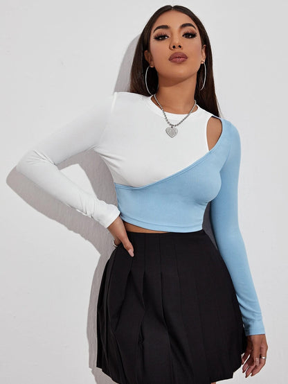 White & BaLong-Sleeved Strapless T-Shirt | GlamzLife