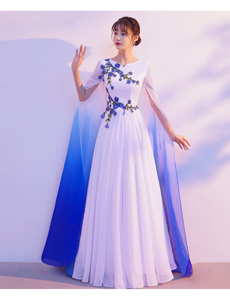 White & Blue Gradient Floating Long Dress | White blue gradient | GlamzLife