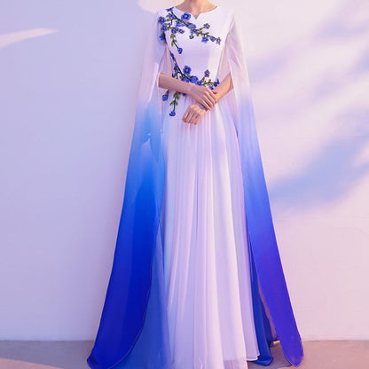 White & Blue Gradient Floating Long Dress | | GlamzLife