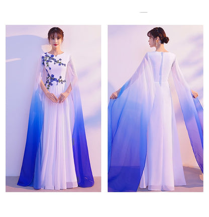 White & Blue Gradient Floating Long Dress | | GlamzLife