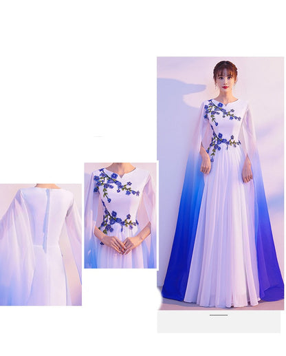 White & Blue Gradient Floating Long Dress | | GlamzLife