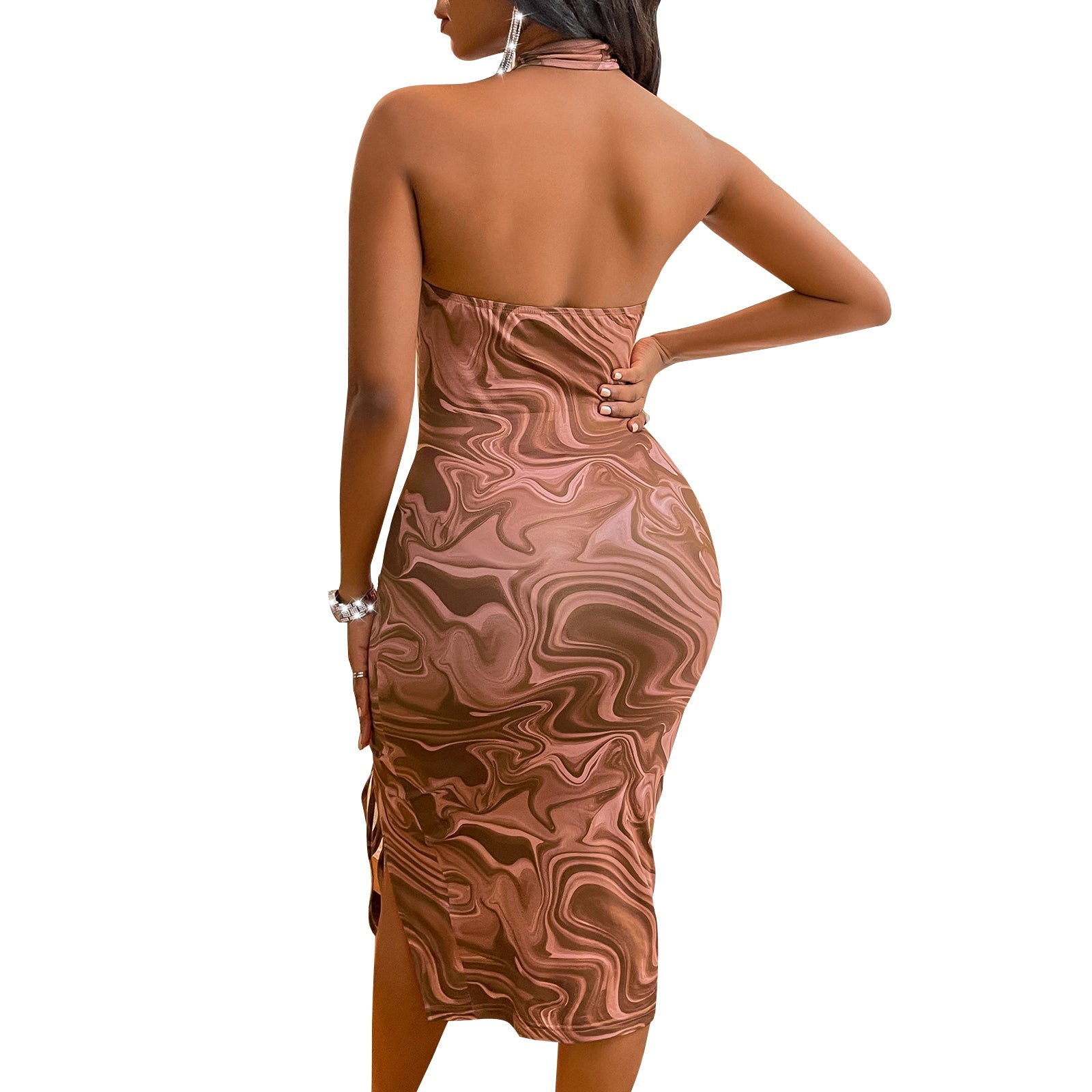 Women' Halterneck Side Slit Short Dress GlamzLife