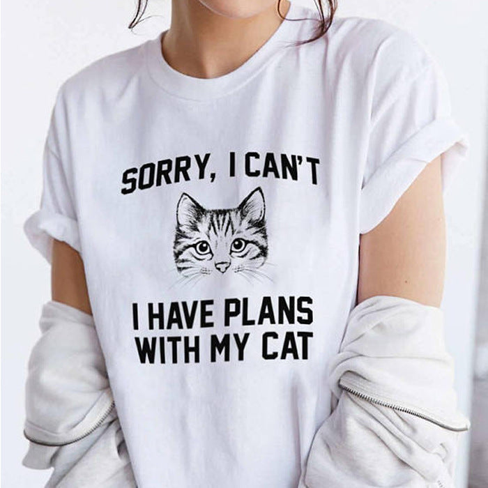 Women's Cartoon Cat Face Cute Graphic T-shirt GlamzLife