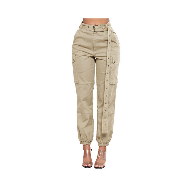 Women's High Waist Trendy Overall Harem Pant | Khaki | GlamzLife