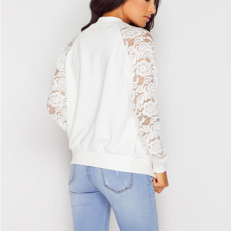 Women's Lace Sleeves Bomber Jacket | GlamzLife