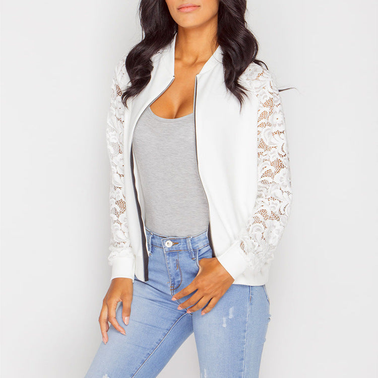 Women's Lace Sleeves Bomber Jacket | GlamzLife